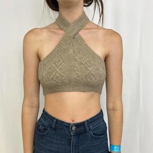 Sweater Cross Halter Crop Top